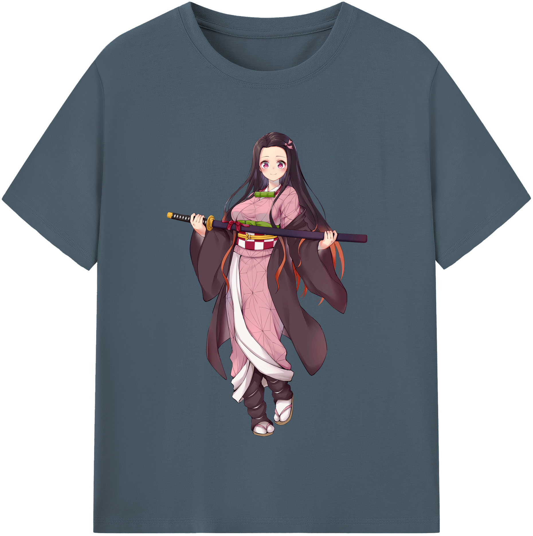 （画像用） 鬼滅の刃（きめつのやいば）竈門 禰󠄀豆子／かまど ねずこ Kamado Nezuko 綿100％半袖Tシャツ（フロントプリント）